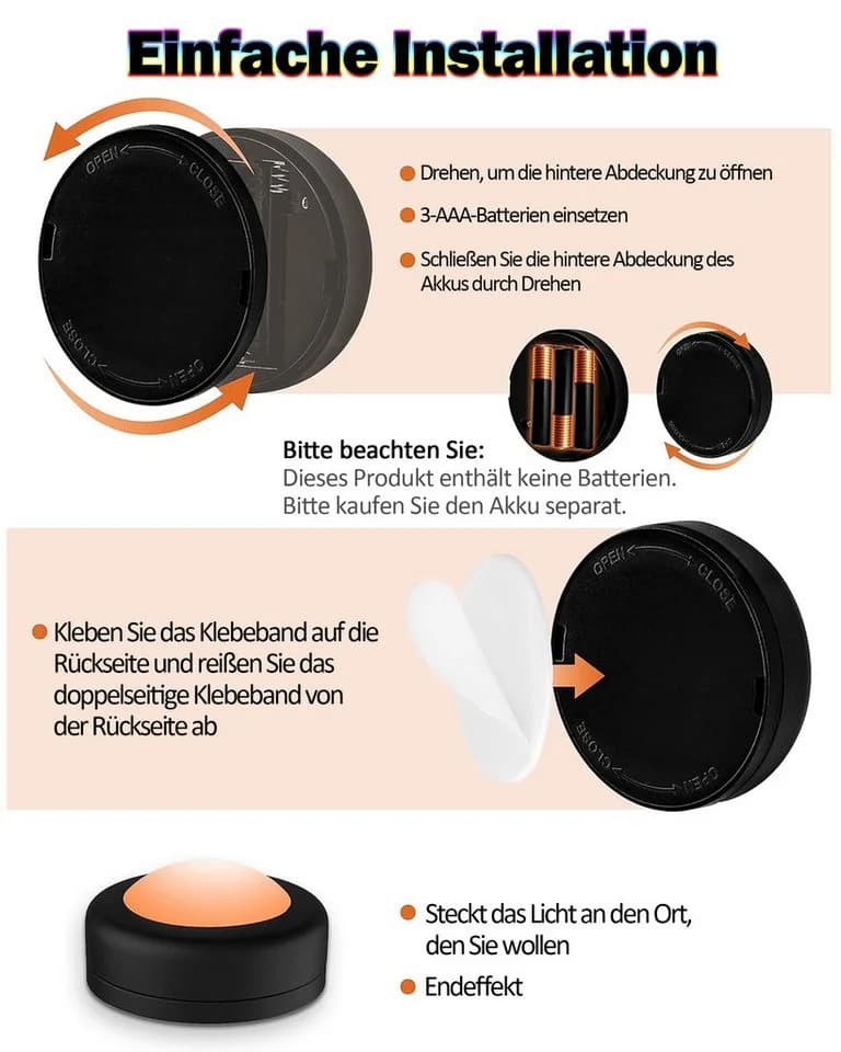 Luckice Unterschrankleuchte 3 Stück Batteriebetrieben LED RGB Spots mit Fernbedienung - Bild 5