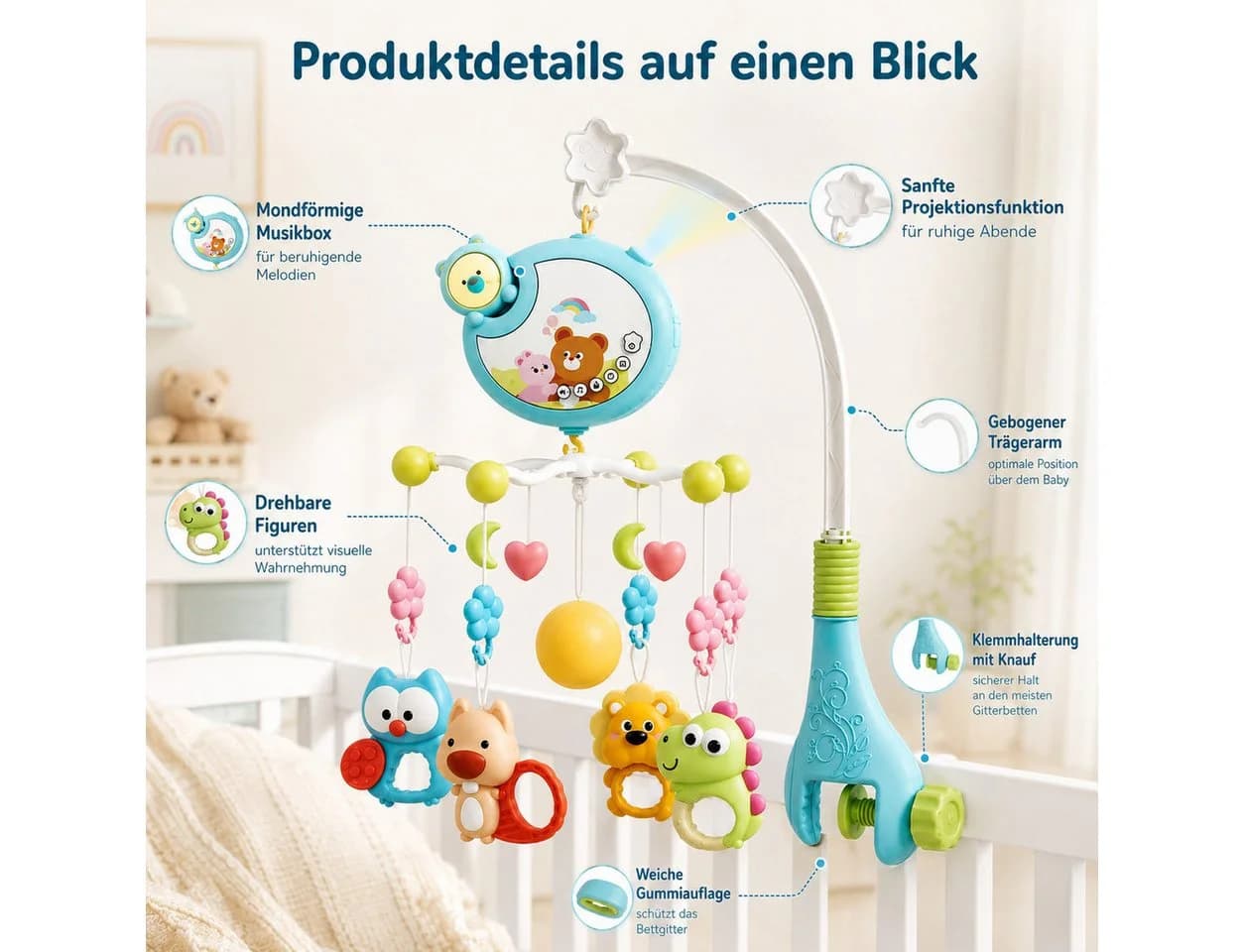 Luckice Mobile 3in1 Traumbärchen mit Musik und Sternenprojektor Blau - Bild 5