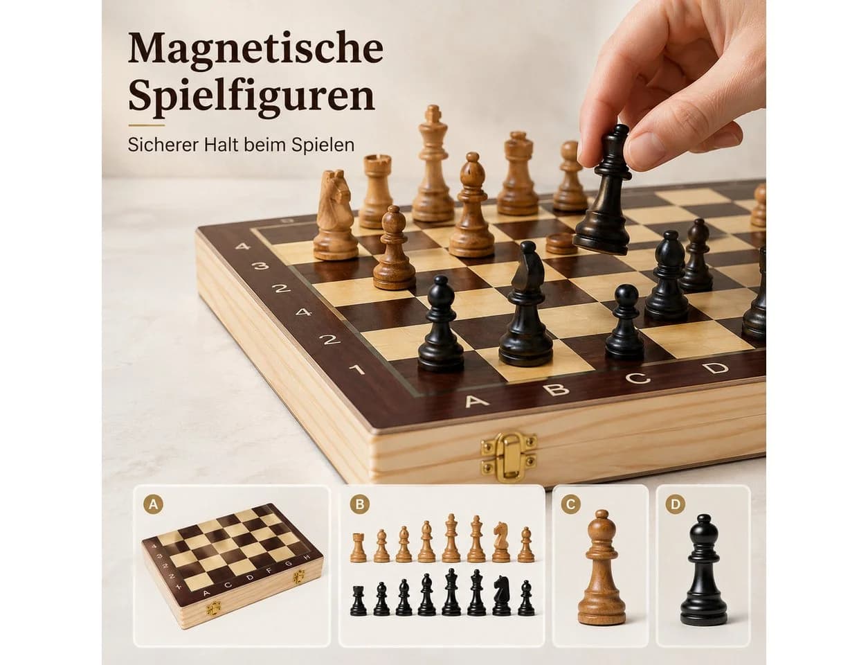 Luckice Magnetisches Schachspiel aus Holz mit Filz und Tragetasche - Bild 5