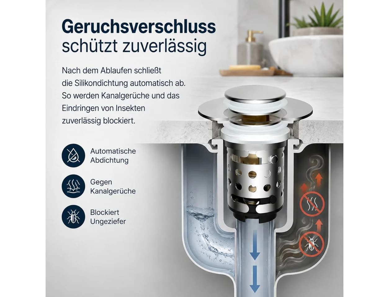 Luckice Waschbeckenstöpsel mit Abflusssieb 304 Edelstahl Silber - Bild 3
