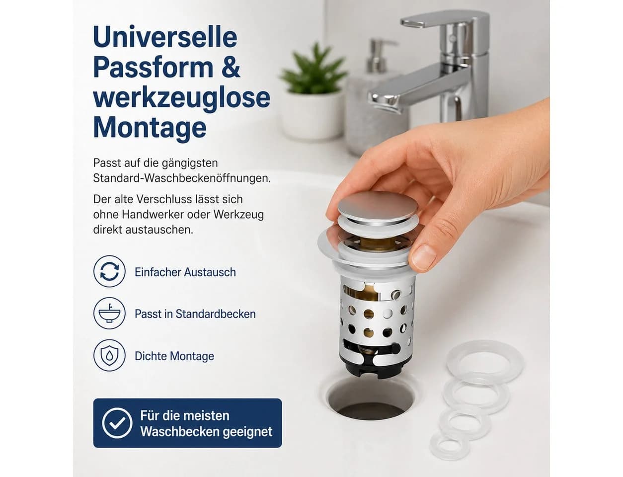 Luckice Waschbeckenstöpsel mit Abflusssieb 304 Edelstahl Silber - Bild 5