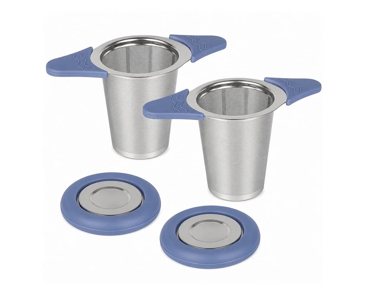 Vornix Teesieb 2er-Set Edelstahl mit Silikongriffen Blau - Bild 2