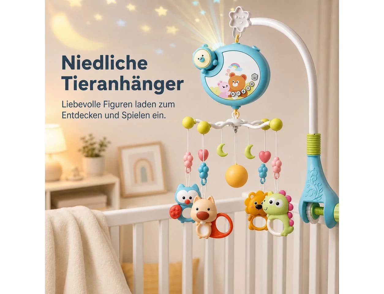 Luckice Mobile 3in1 Traumbärchen mit Musik und Sternenprojektor Blau/Weiß