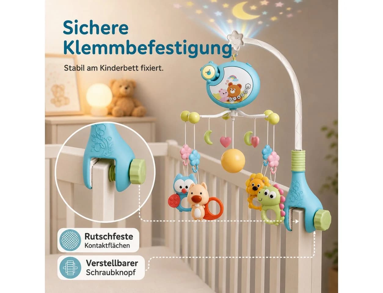 Luckice Mobile 3in1 Traumbärchen mit Musik und Sternenprojektor Blau/Weiß - Bild 4