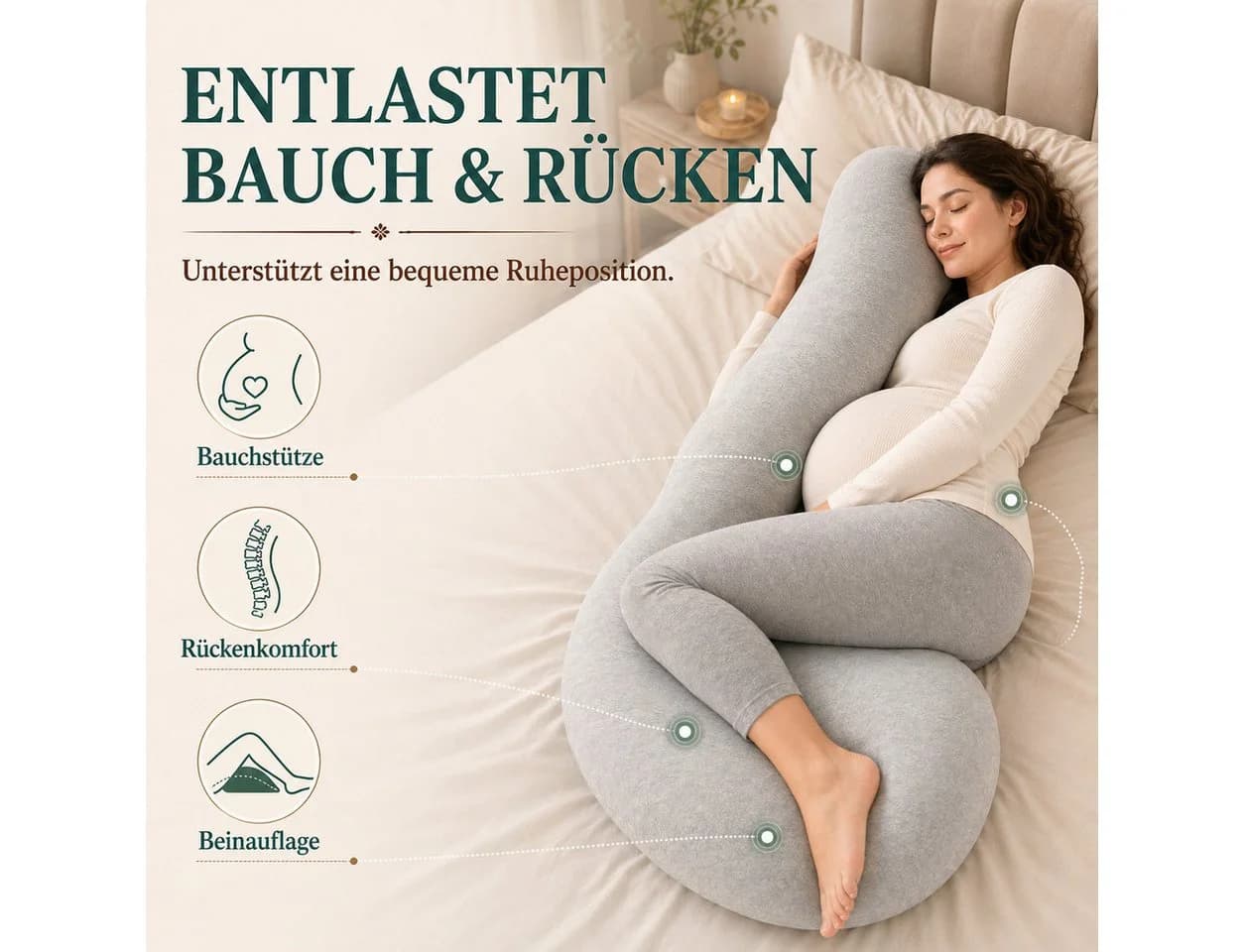 Luckice L-Form Stillkissen Grau Atmungsaktiv & Waschbar