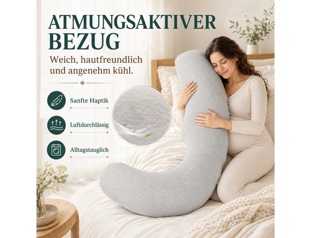 Luckice L-Form Stillkissen Grau Atmungsaktiv & Waschbar - Bild 5