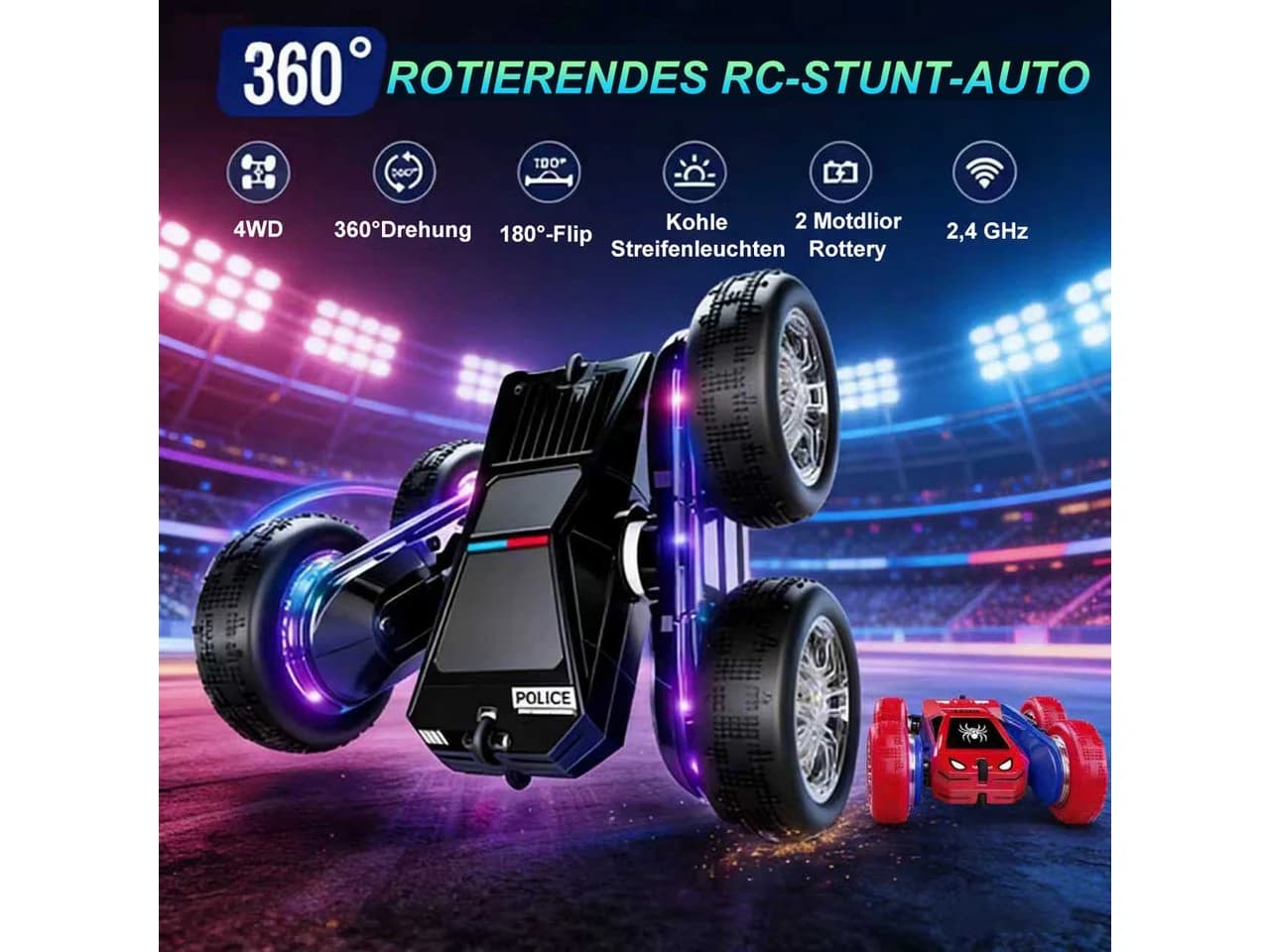 Luckice RC-Auto 2,4 GHz Ferngesteuertes Stunt-Auto mit LED und Sprühnebel - Bild 5
