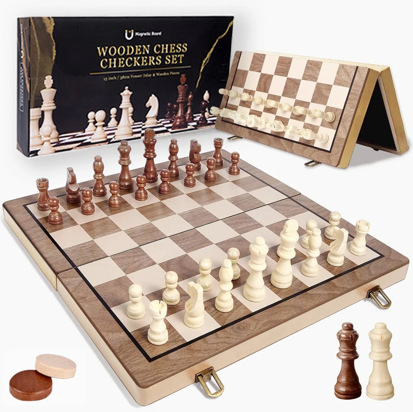 Luckice Magnetisches Schachspiel aus Massivholz mit Tragetasche - Bild 2