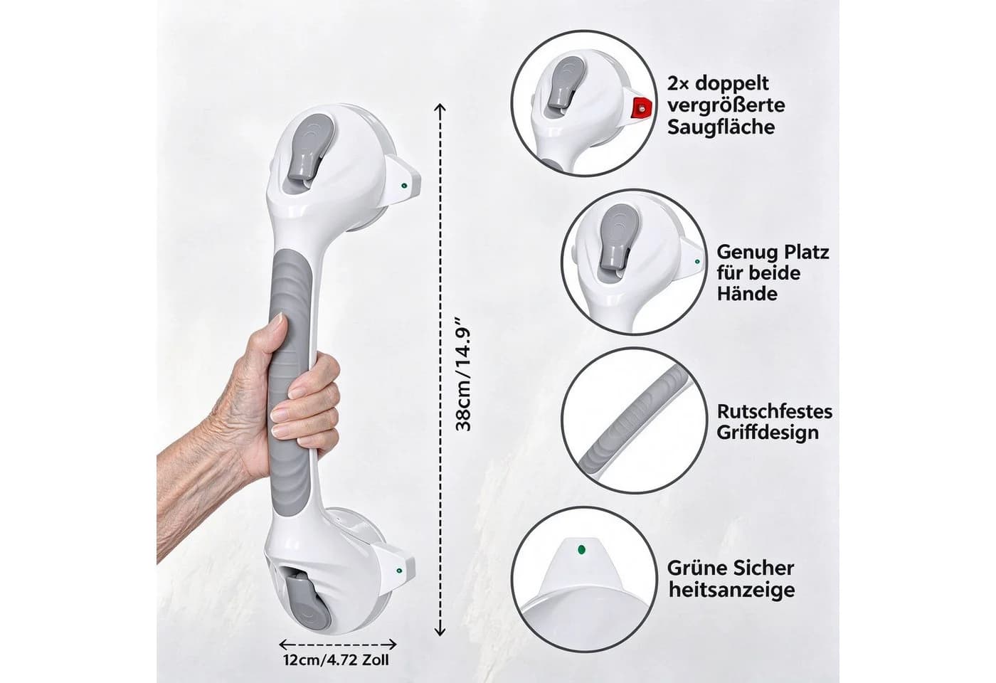 ibettertec Duschgriff mit Saugnapf Grau - Bild 3