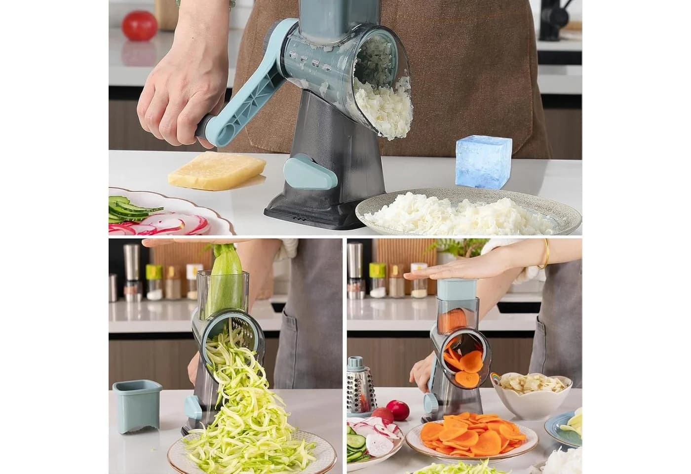 ibettertec Trommelreibe 3-in-1 mit Edelstahlklingen und Saugnapf, Grau - Bild 5