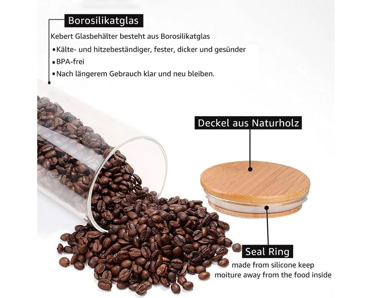 Fyrove Vorratsglas-Set 2-tlg. 1000ml Glas mit Bambusdeckel Stapelbar - Bild 5