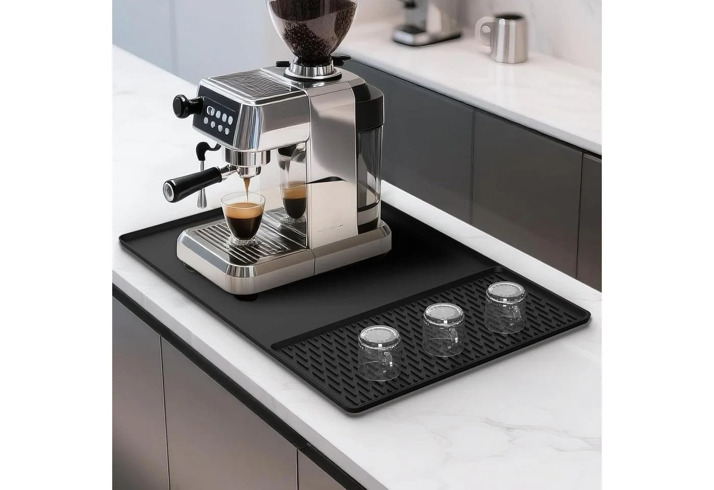 Fyrove Abtropfmatte Silikon Schwarz 2-in-1 Spillmatte - Bild 2