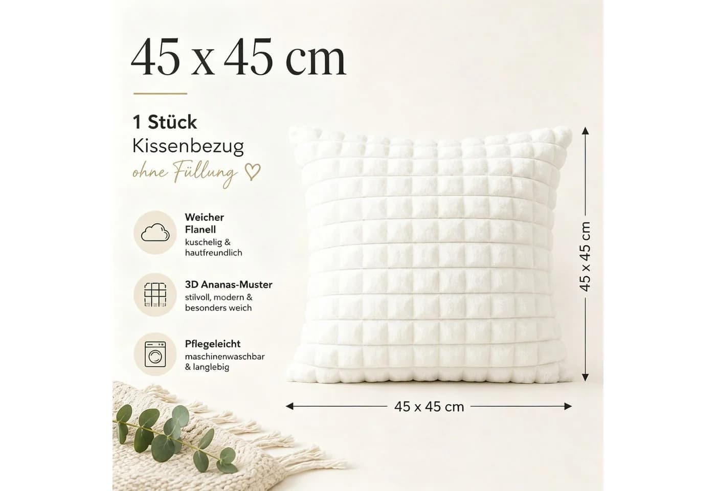 Fyrove Kissenbezug Beige Kunstpelz mit Reißverschluss - Bild 4