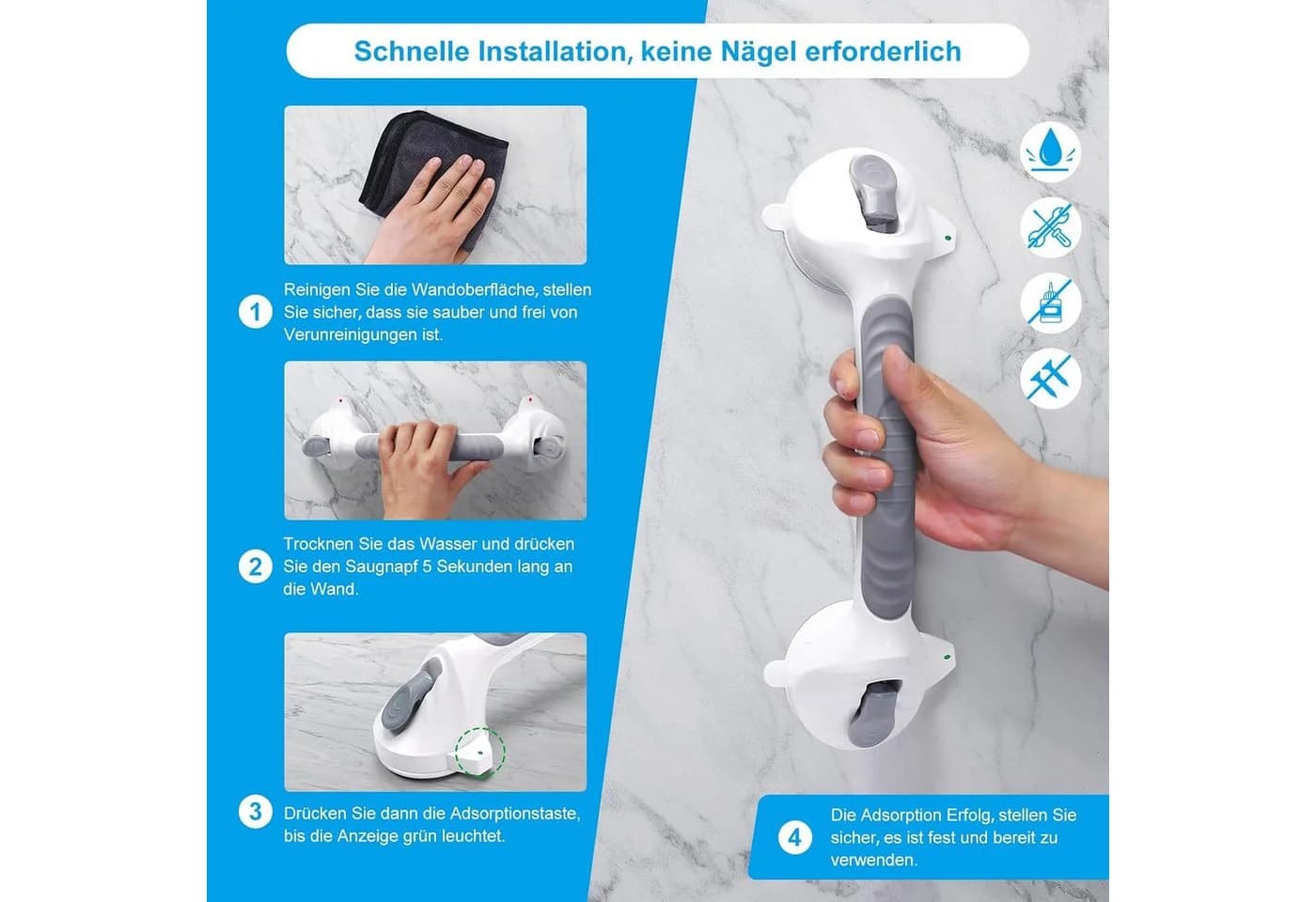 wohnTRAUM24 Haltegriff Dusche Grau Ohne Bohren - Bild 4