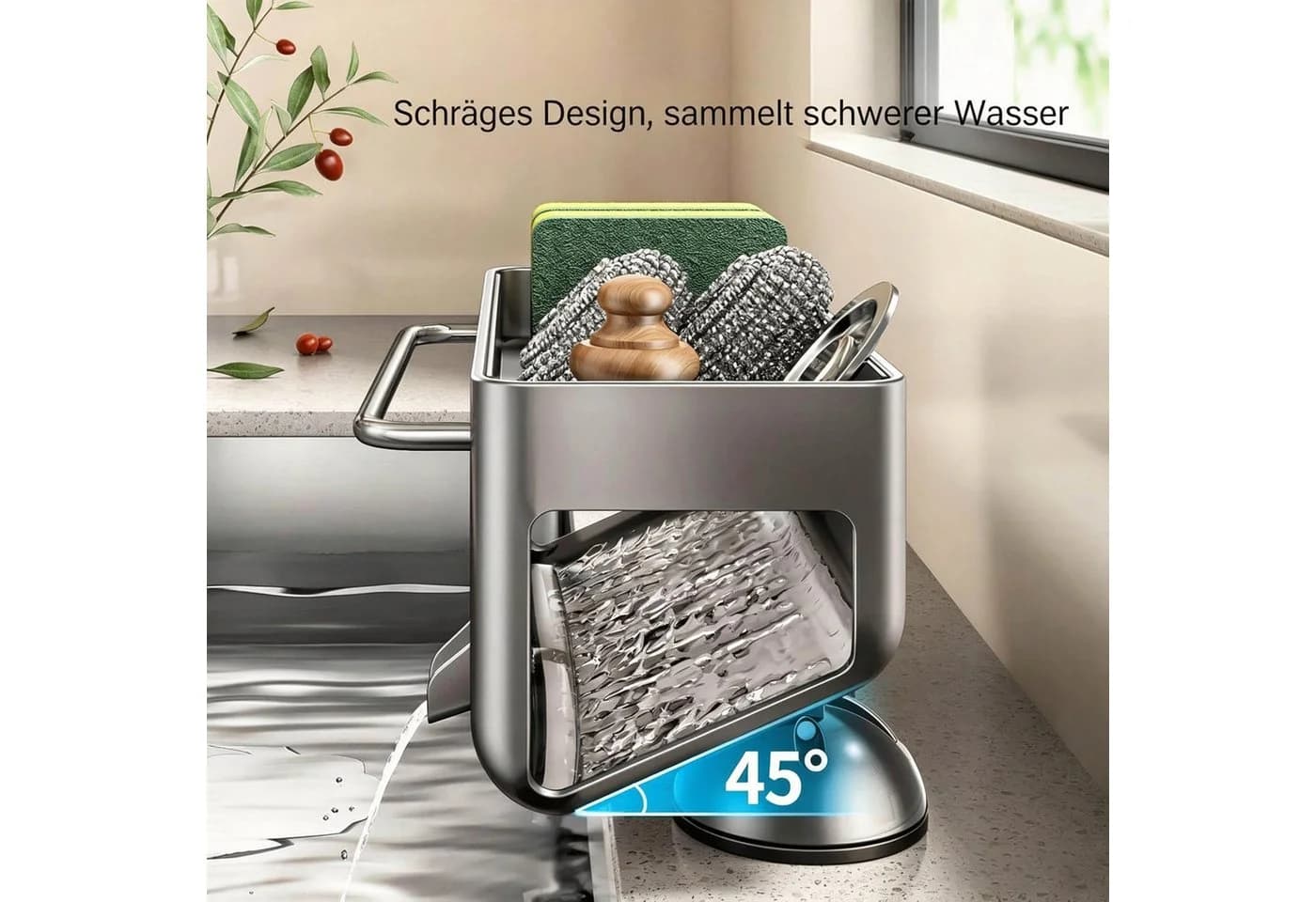 wohnTRAUM24 Küchenorganizer Grau Edelstahl Saugnapf - Bild 5