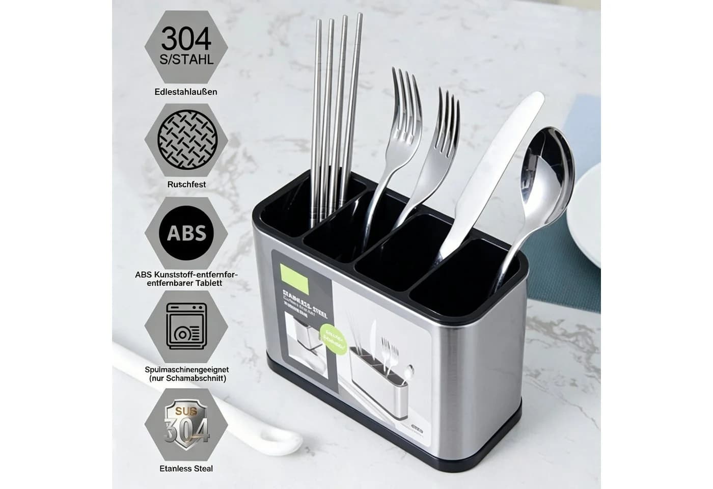 wohnTRAUM24 Multifunktionaler Edelstahl-Besteckhalter Silber