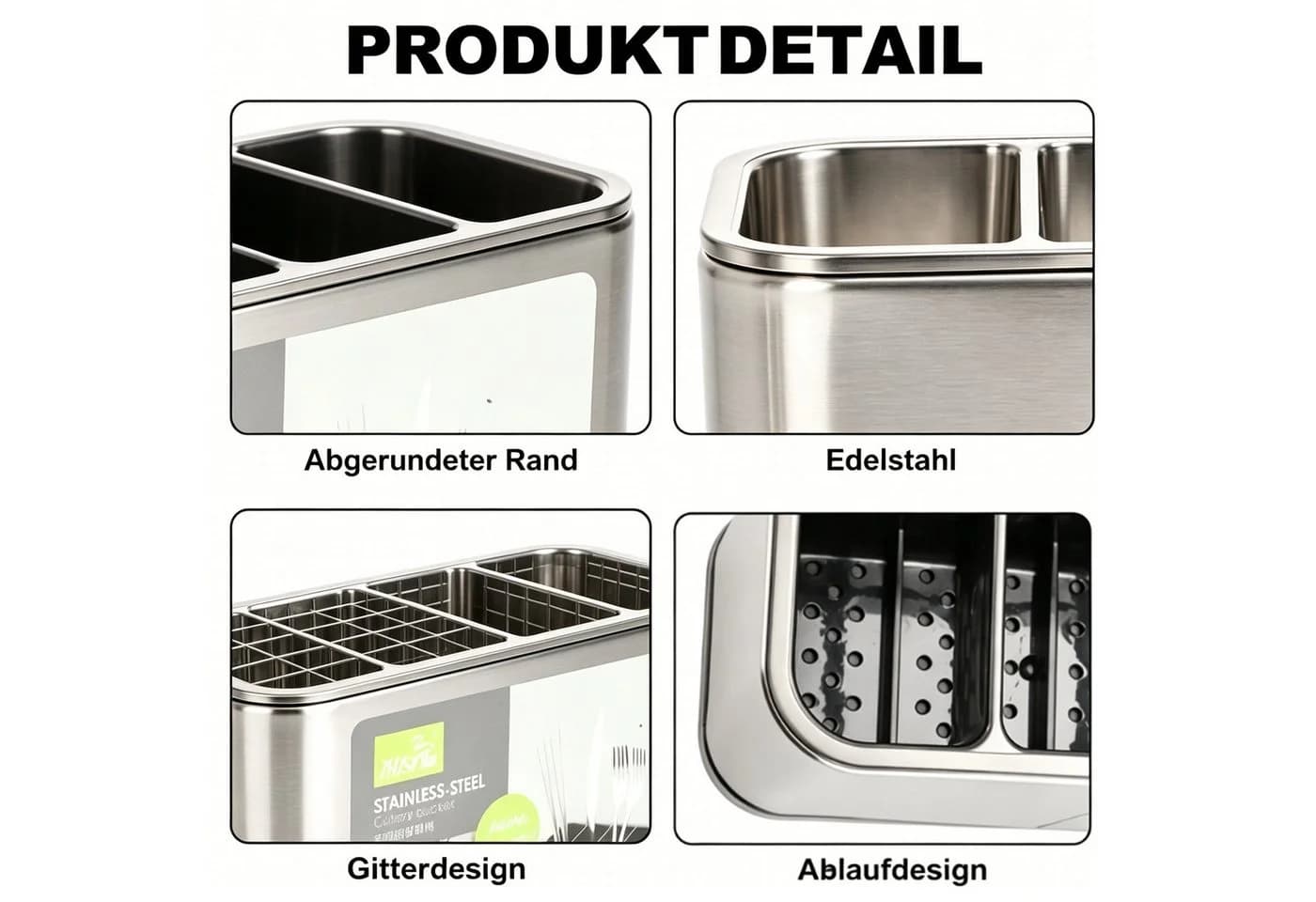 wohnTRAUM24 Multifunktionaler Edelstahl-Besteckhalter Silber - Bild 5