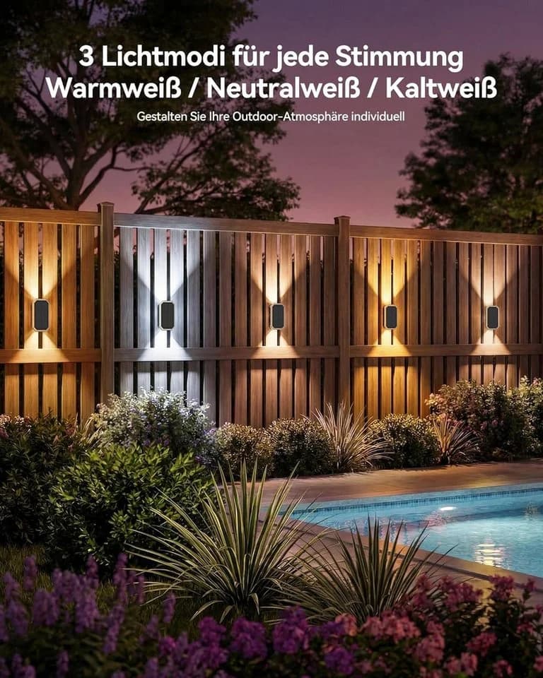 wohnTRAUM24 Solar Wandleuchte Außen 2er Schwarz Up & Down LED 3 Lichtfarben