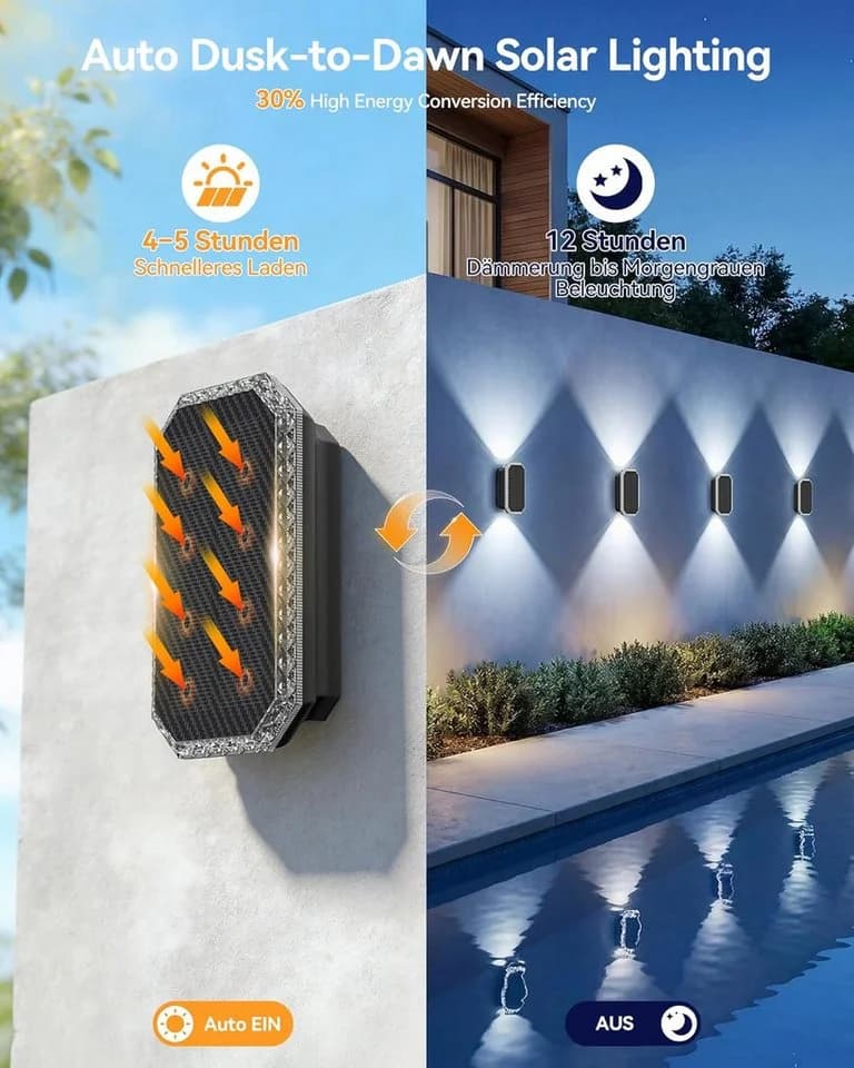 wohnTRAUM24 Solar Wandleuchte Außen 2er Schwarz Up & Down LED 3 Lichtfarben - Bild 3