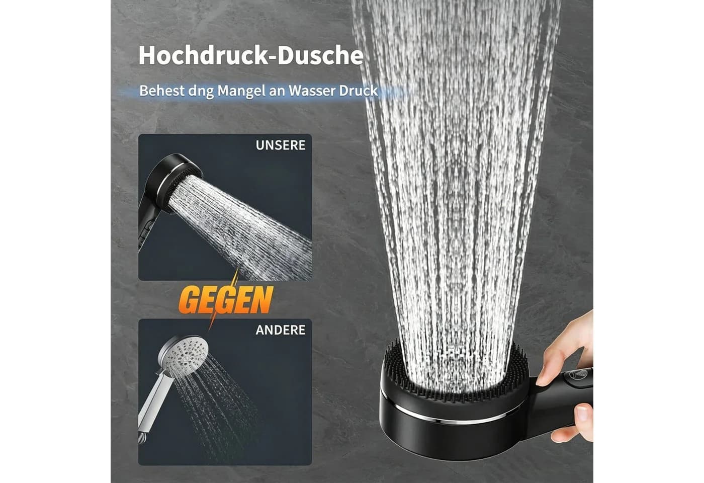wohnTRAUM24 Duschkopf mit Filter und Halterung Topasgrau