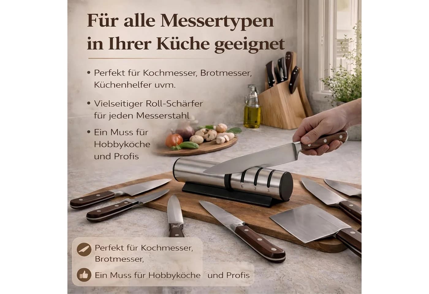 ibettertec Messerschärfer 3-Stufen mit Roll-System Schwarz - Bild 3