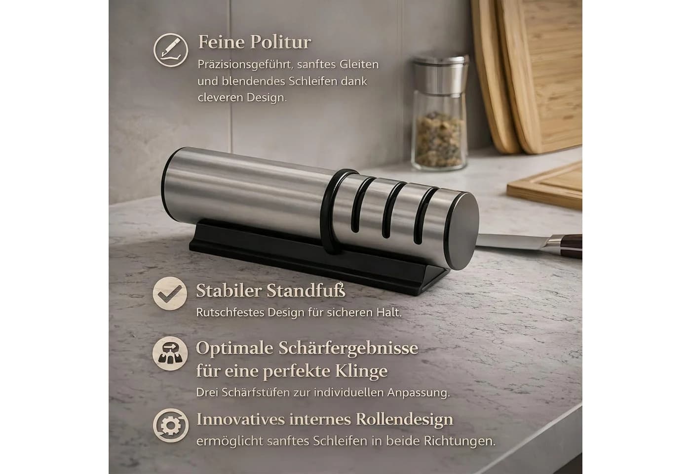 ibettertec Messerschärfer 3-Stufen mit Roll-System Schwarz - Bild 4