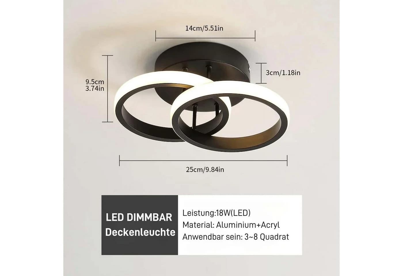 Forrlite LED Deckenleuchte 3-Farbig Schwarz Modern - Bild 5
