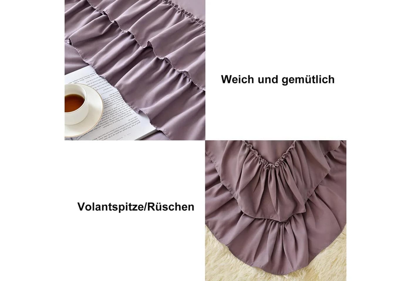 ibettertec Bettwäsche-Set mit Rüschen Grau Mikrofaser Shabby Chic - Bild 5
