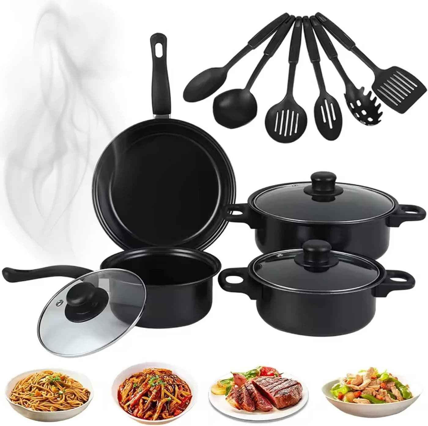 ibettertec Topf-Set 13-tlg. Gusseisen Antihaft Schwarz - Bild 2