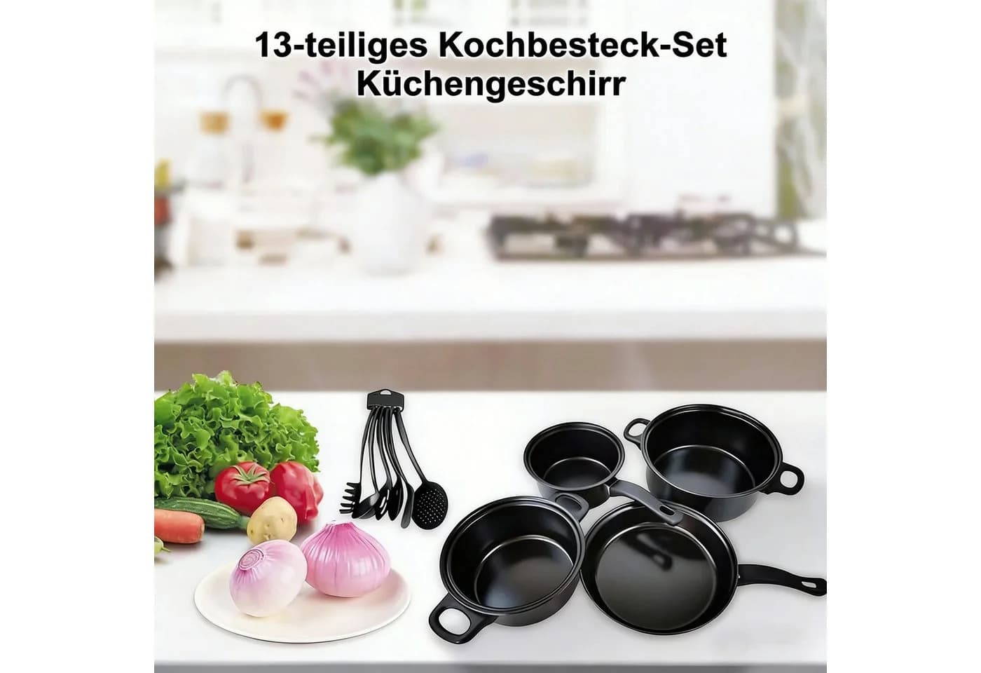 ibettertec Topf-Set 13-tlg. Gusseisen Antihaft Schwarz - Bild 5