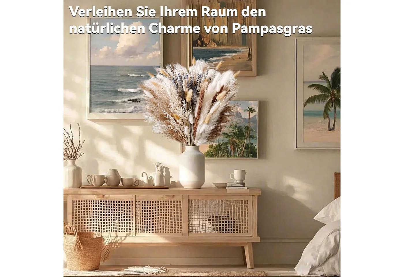 ibettertec Pampasgras Strauß 105er Set Braun/Weiß Boho Deko