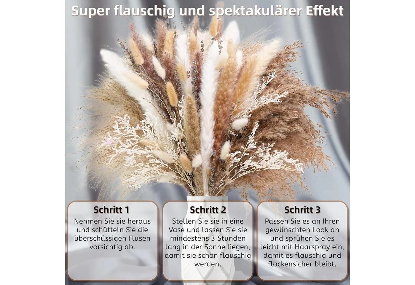 ibettertec Pampasgras Strauß 105er Set Braun/Weiß Boho Deko - Bild 5