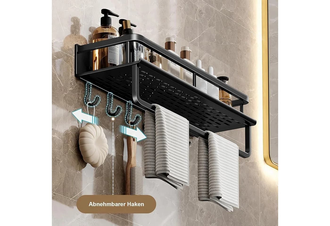 Toomoke Duschregal Duschablage ohne Bohren 2 Stück Duschkorb mit Handtuchhalter, 4 Haken, Shampoo Halterung für Badezimmer Organizer