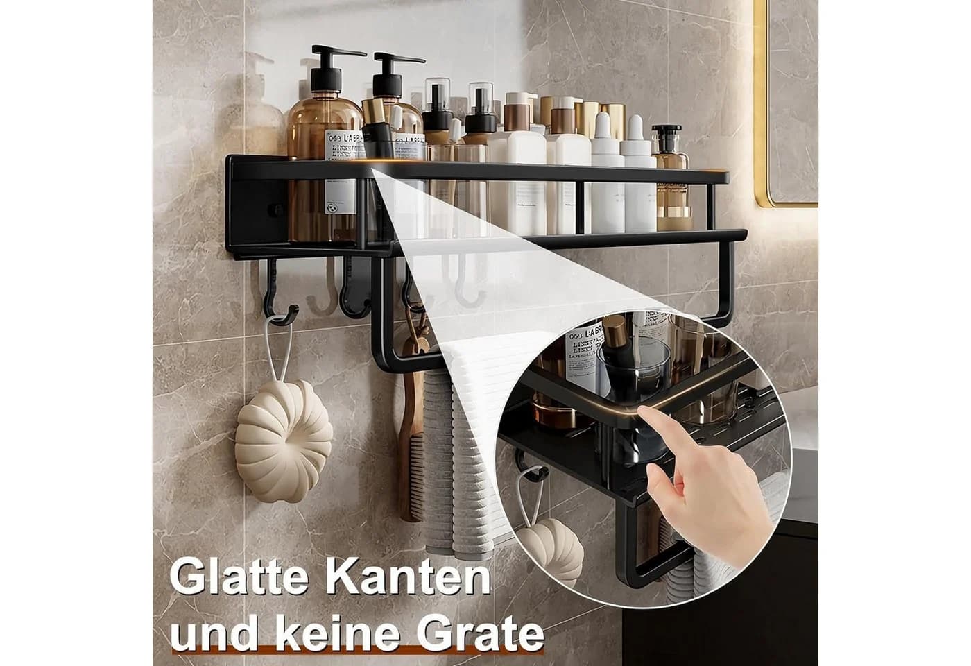 Toomoke Duschregal Duschablage ohne Bohren 2 Stück Duschkorb mit Handtuchhalter, 4 Haken, Shampoo Halterung für Badezimmer Organizer - Bild 3