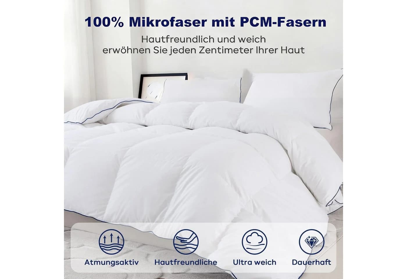 ibettertec Microfaserbettdecke 4-Jahreszeiten PCM-Fasern Allergiker