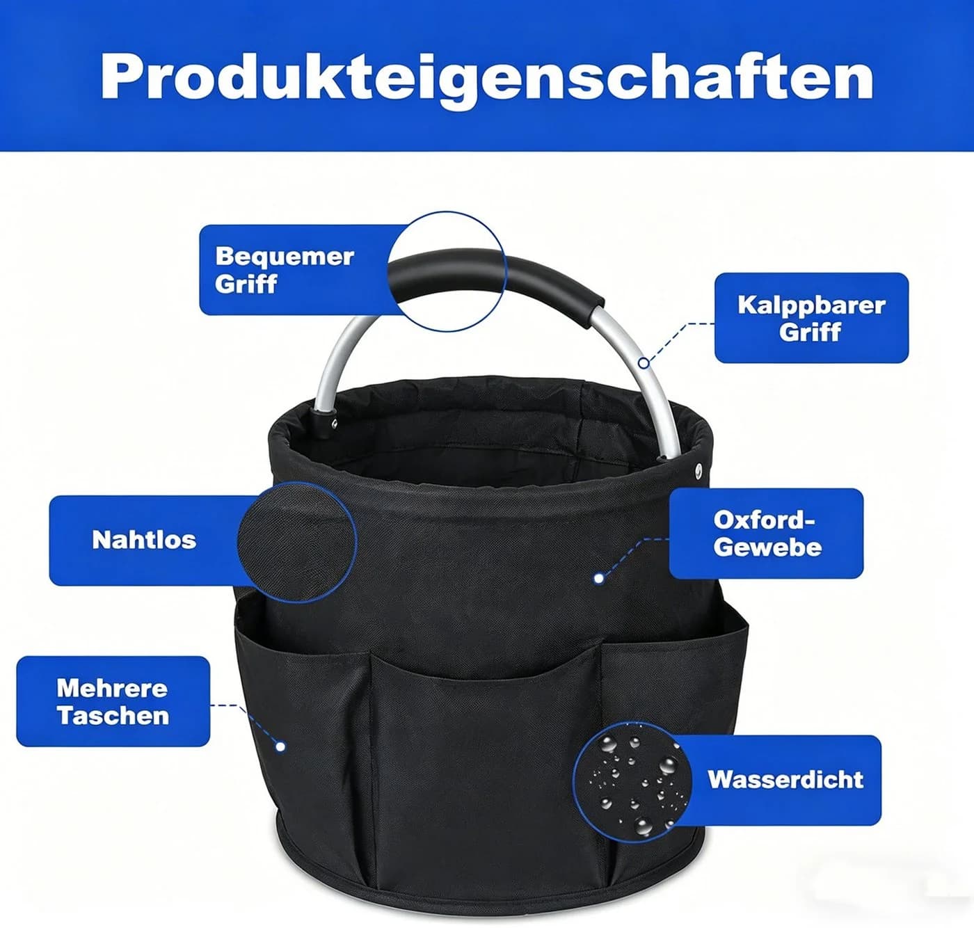 ibettertec Faltbarer Putzmittel Organizer mit Griff und 6 Taschen