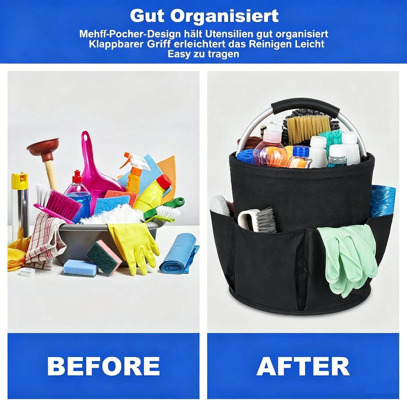 ibettertec Faltbarer Putzmittel Organizer mit Griff und 6 Taschen - Bild 3