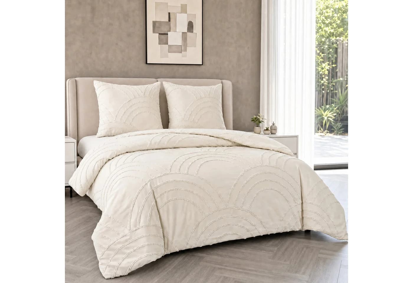 Fyrove Boho Bettwäsche Set Beige Getuftet Mikrofaser mit Reißverschluss - Bild 2
