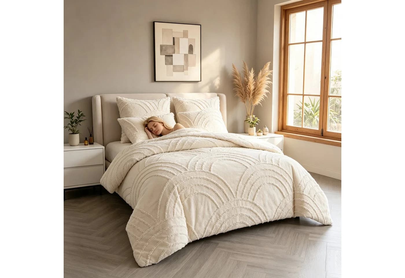 Fyrove Boho Bettwäsche Set Beige Getuftet Mikrofaser mit Reißverschluss - Bild 3