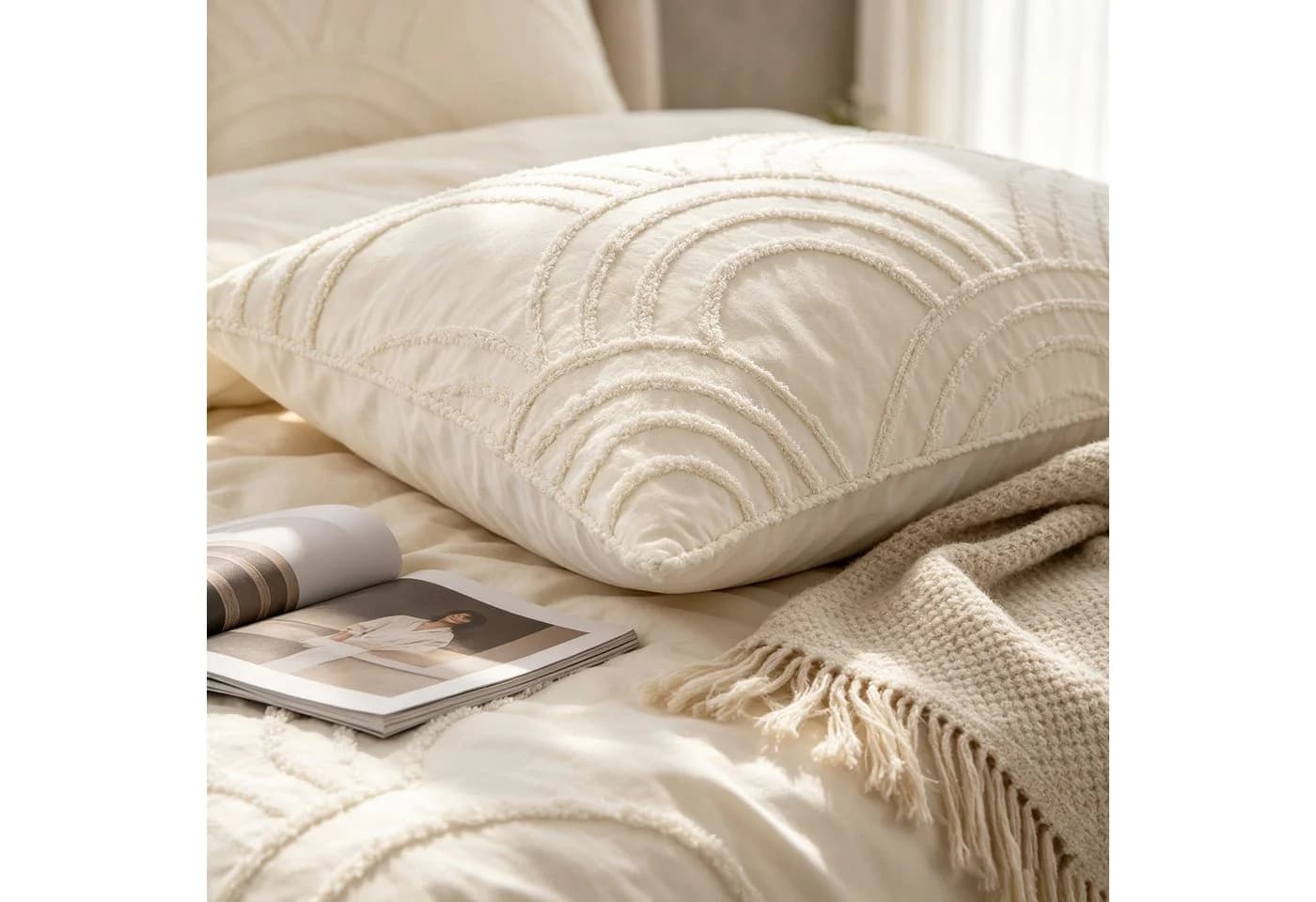 Fyrove Boho Bettwäsche Set Beige Getuftet Mikrofaser mit Reißverschluss - Bild 4