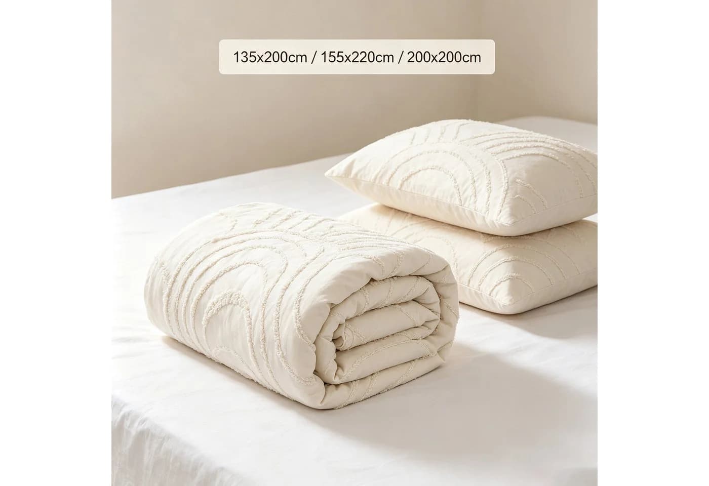 Fyrove Boho Bettwäsche Set Beige Getuftet Mikrofaser mit Reißverschluss - Bild 5