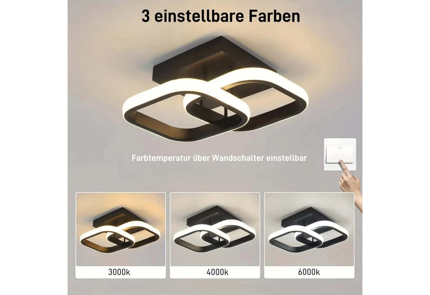 Toomoke LED Deckenleuchte Schwarz 3-Farbig Dimmbar - Bild 5