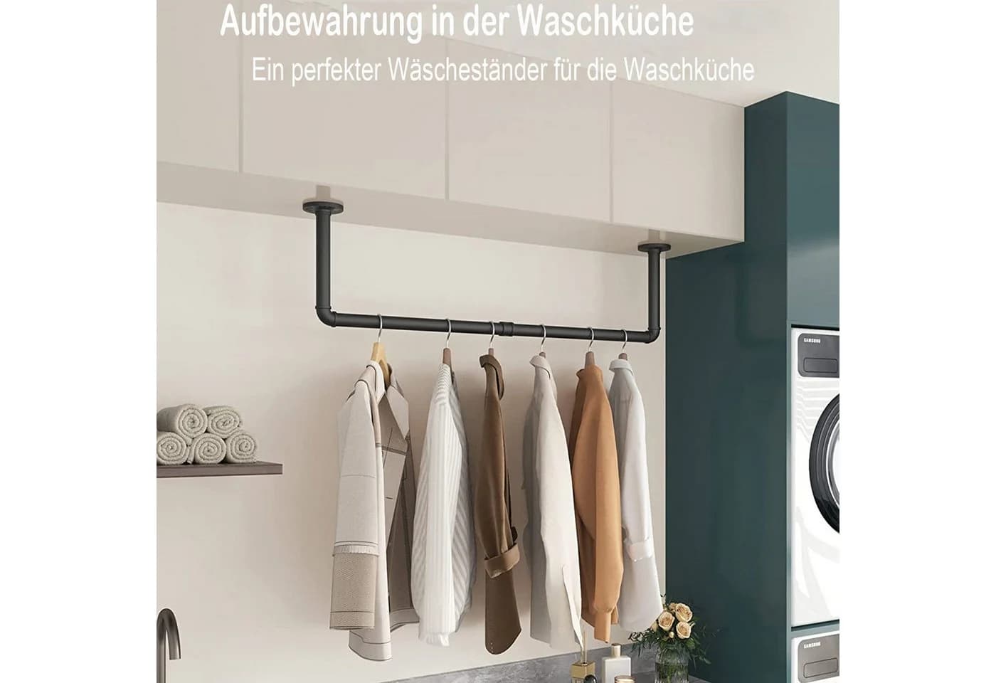 Toomoke Garderobenstange Industrierohr Schwarz Wandmontage
