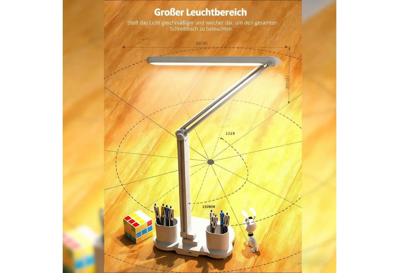 Toomoke LED Schreibtischlampe Dimmbar Touch Weiß Multifunktional - Bild 4
