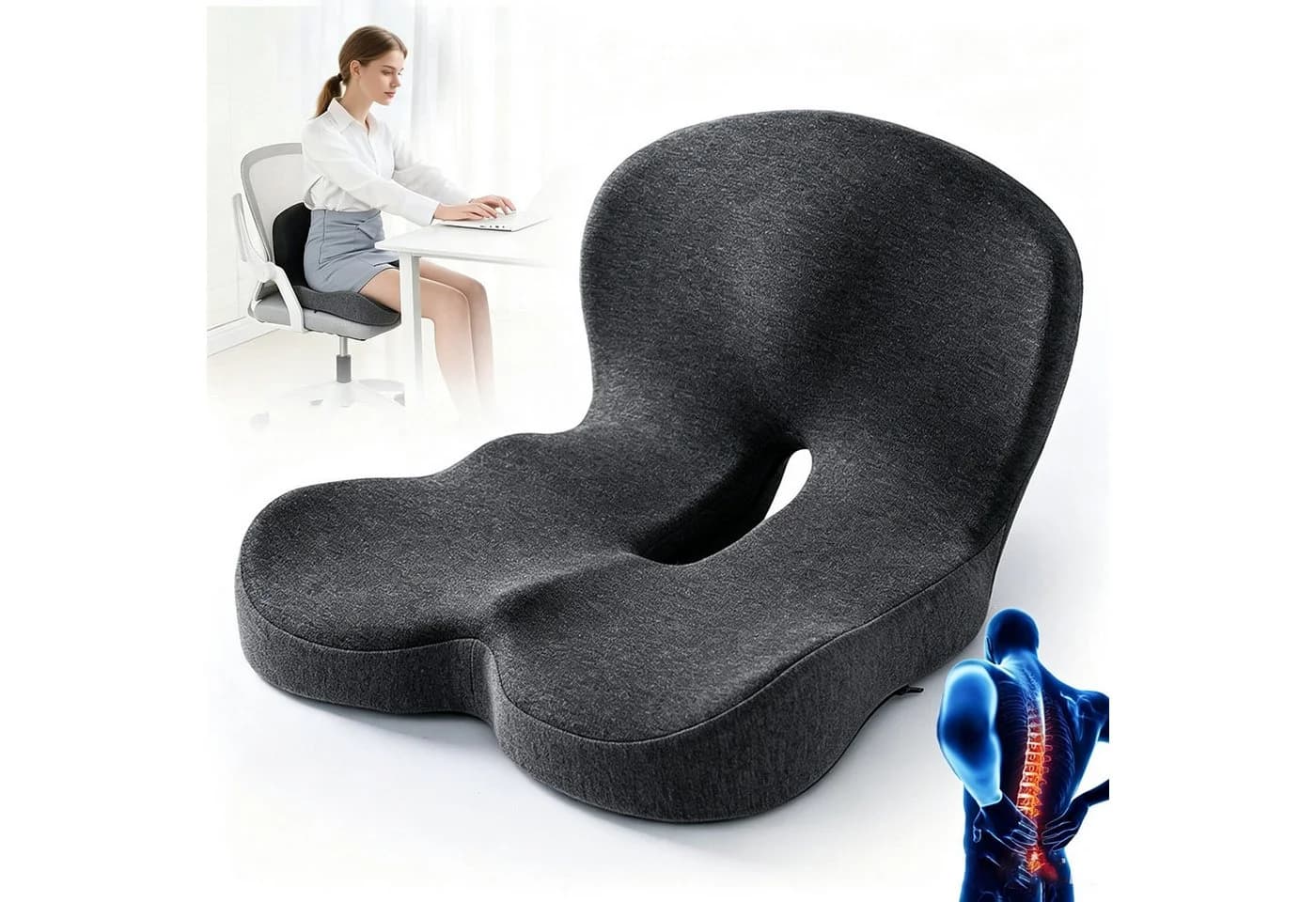 wohnTRAUM24 Orthopädisches Sitzkissen Grau mit Rückenlehne - Bild 2