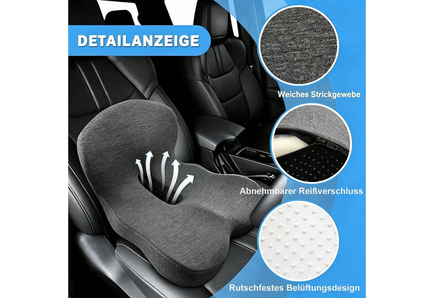 wohnTRAUM24 Orthopädisches Sitzkissen Grau mit Rückenlehne - Bild 3
