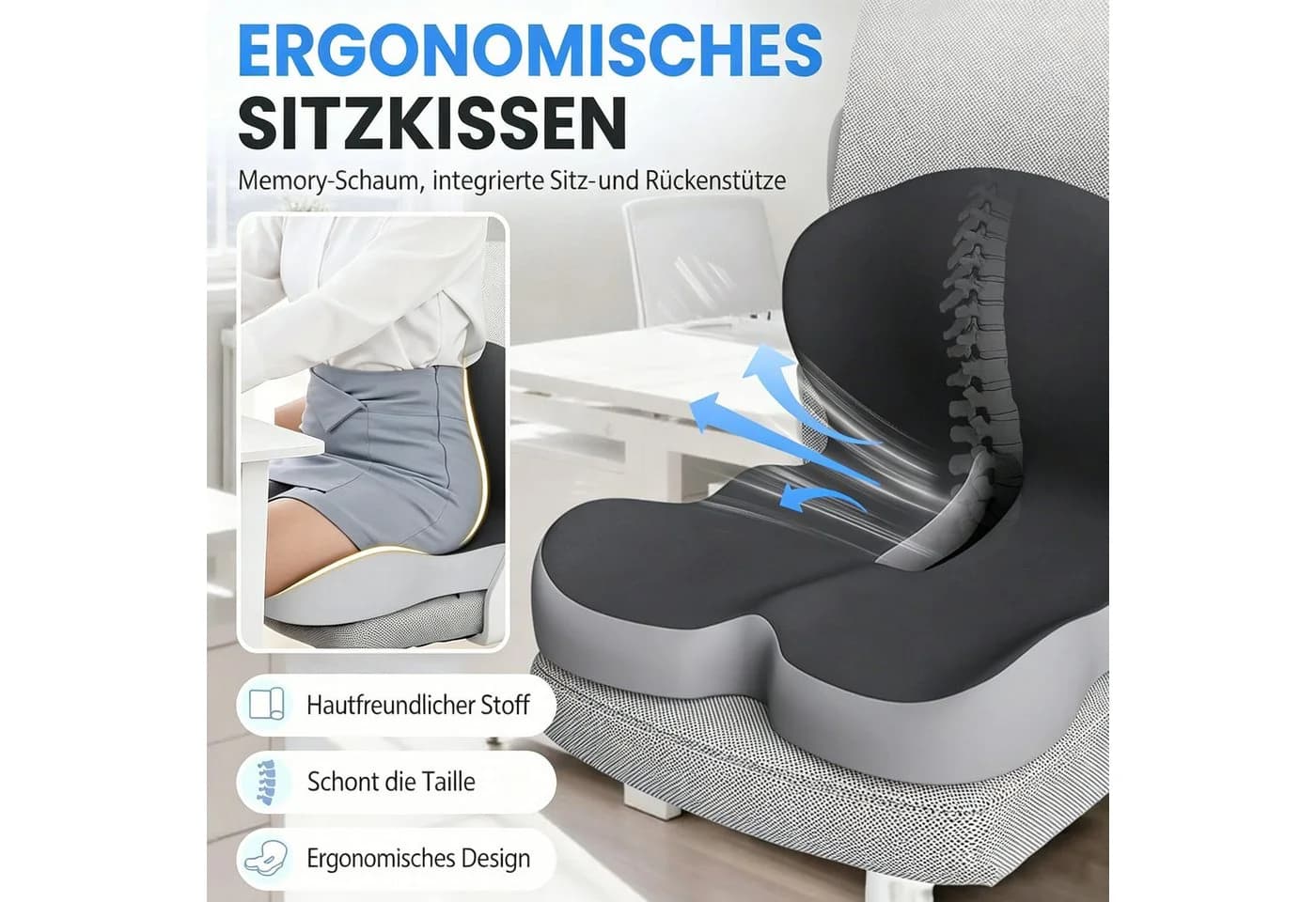 wohnTRAUM24 Orthopädisches Sitzkissen Grau Memory Foam - Bild 4