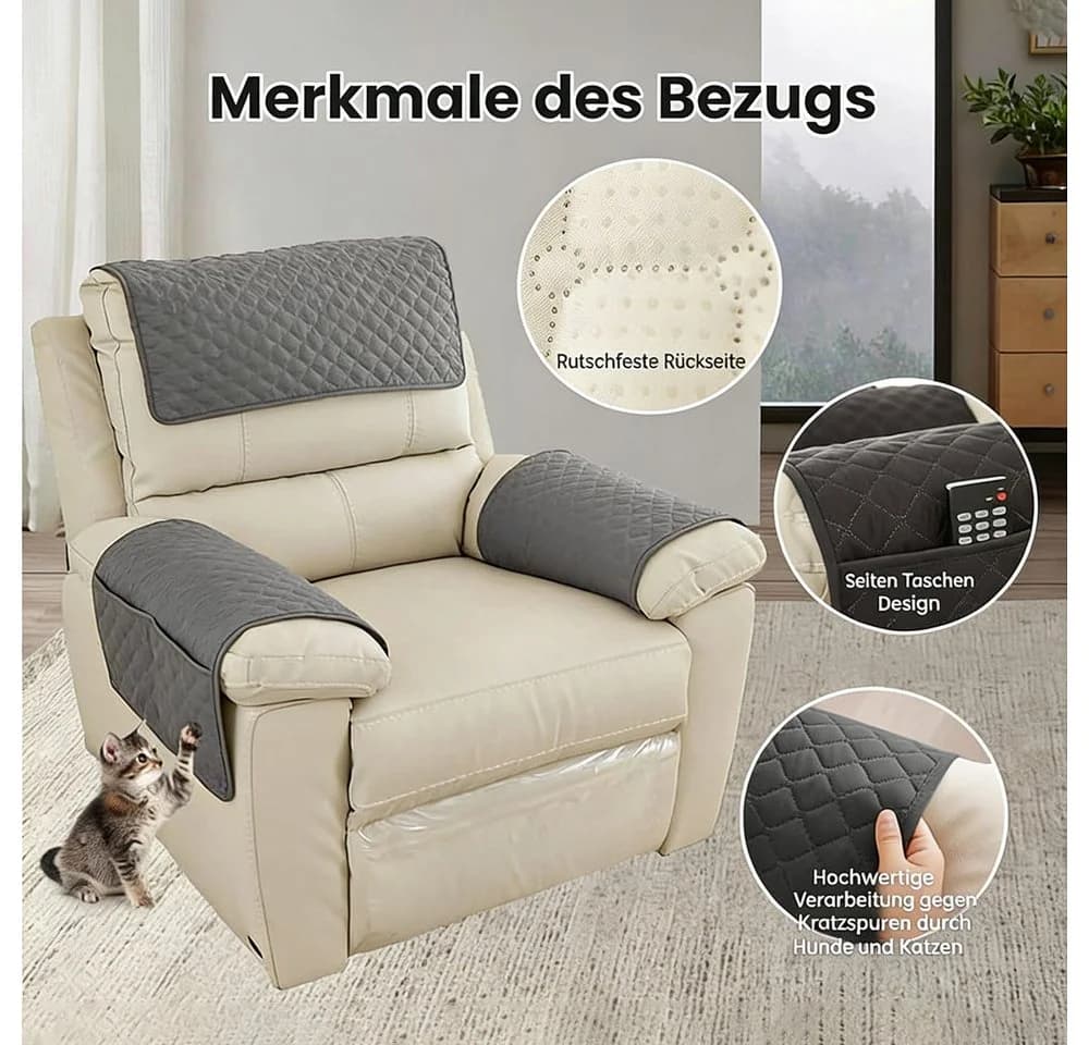 wohnTRAUM24 Sesselschoner Grau Wasserdicht Mit Tasche - Bild 3