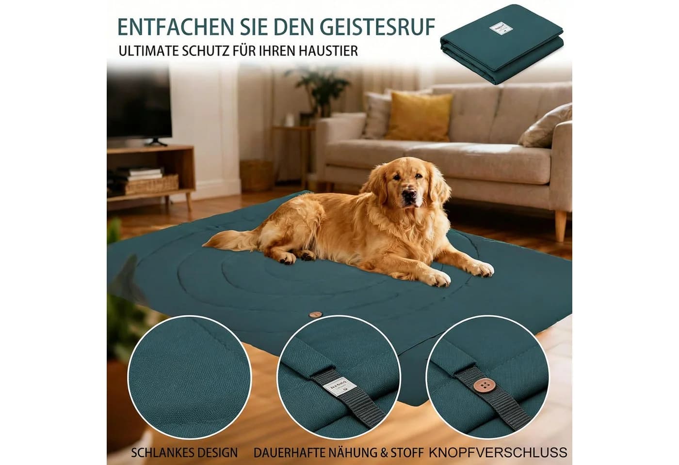 wohnTRAUM24 Wasserdichte Hundematte Grün Rutschfest - Bild 5