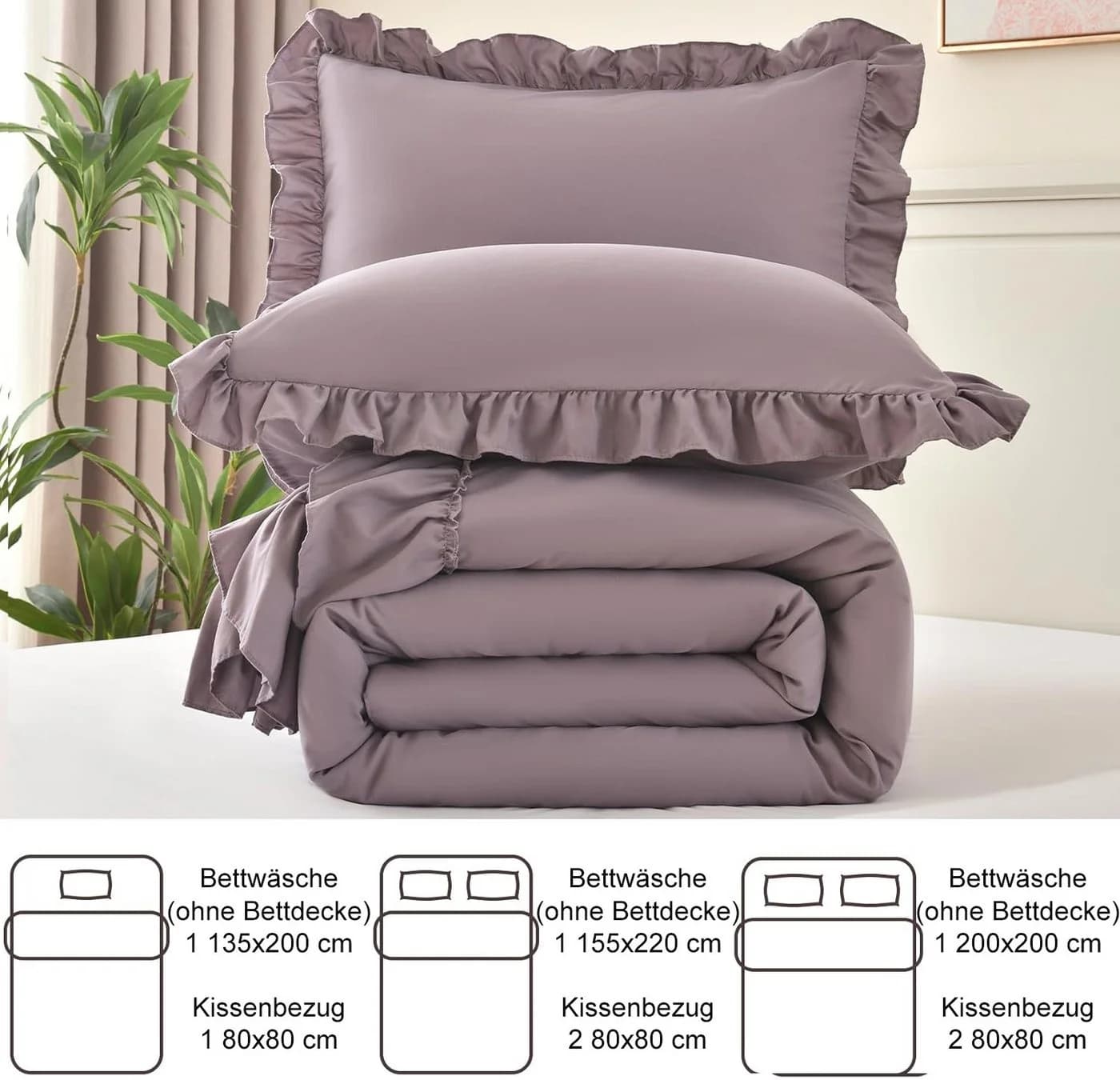 wohnTRAUM24 Bettwäsche-Set mit Rüschen 135x200 200x200, weich, Shabby-Chic, leicht, Rüschen, 3 teilig, flauschig, für alle Jahreszeiten - Bild 5